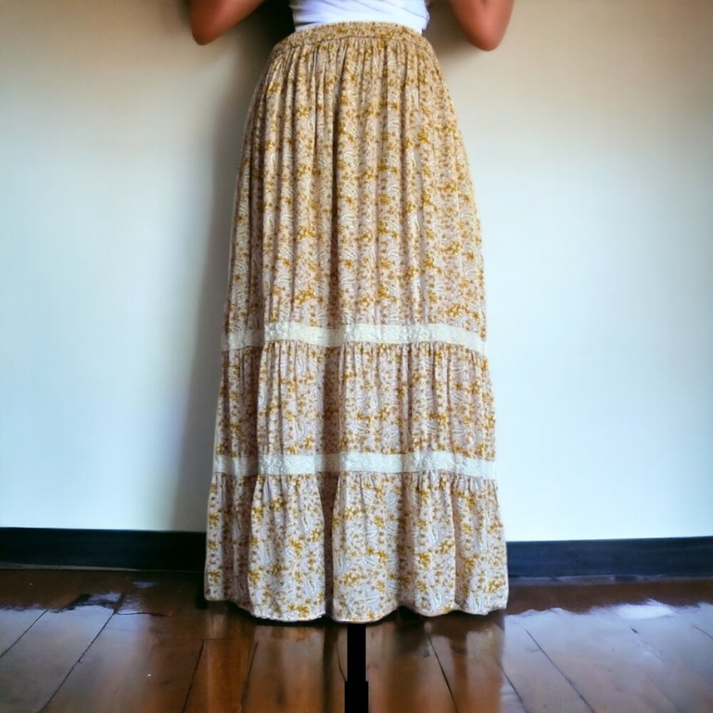 Polagram Yellow Floral Tiered Midi Skirt - Picture 2 of 5